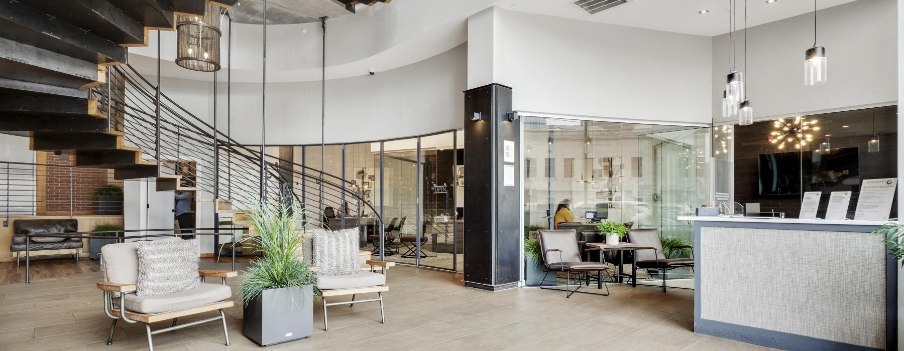 Main lobby of The Granary pet-friendly apartments in Philadelphia